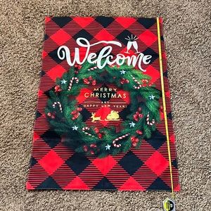 Welcome burlap sign! Merry Christmas and happy new year! 39” tall 27” wide.